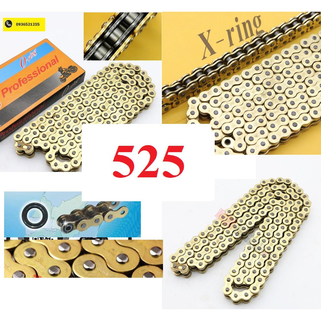 Sên xích 428, 520,525, 530 vàng có phốt cao su chất lượng cao và 428, 520, 525 thường