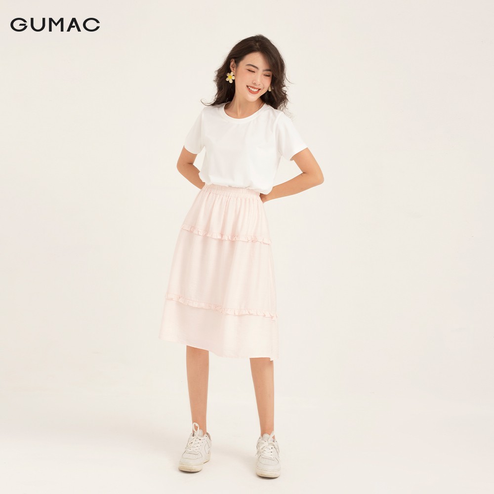 [Mã WABRGTET giảm 10% đơn 250k] Áo thun nữ tay ngắn trơn cơ bản GUMAC màu trắng thiết kế trẻ trung, AMB135