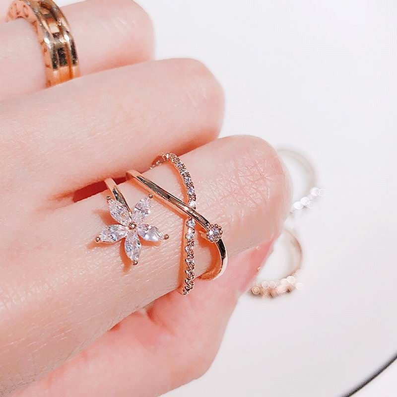 Nhẫn hở ETRENDY thiết kế hoa đính đá zircon thời trang 2021 dành cho nữ màu vàng hồng/ bạc