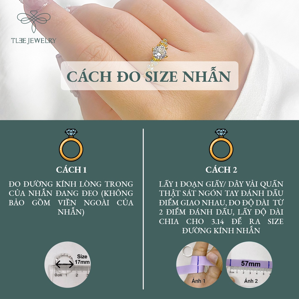 Nhẫn bạc nữ TLEE Elise Prince mạ vàng 14k đính đá sang trọng NCJ A0145