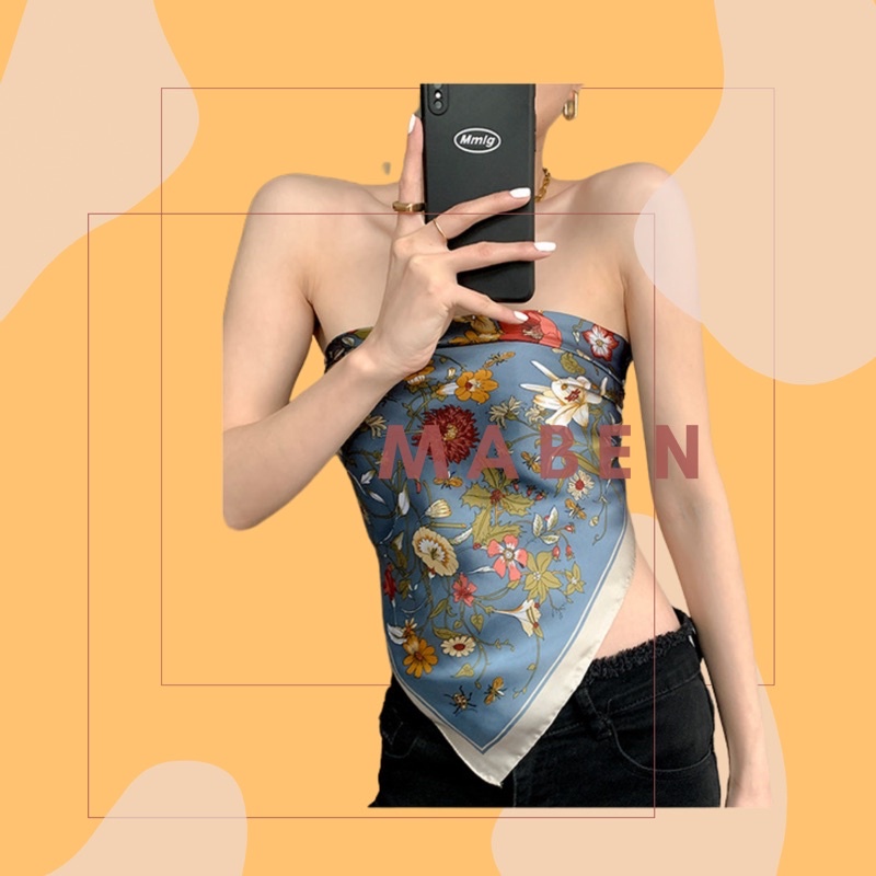 Khăn lụa vuông 70x70 turban quàng cổ áo khăn yếm bandana thời trang đội đầu - Maben