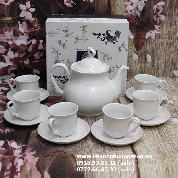 Bộ bình tách trà sứ trắng Minh Long - bộ bình trà sứ trắng Minh Long