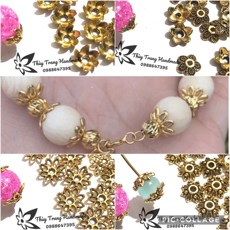 1 cặp (2 cái) charm vàng, mũ hoa, đế hoa, ốp hạt làm vòng tay, trang sức handmade | WebRaoVat - webraovat.net.vn