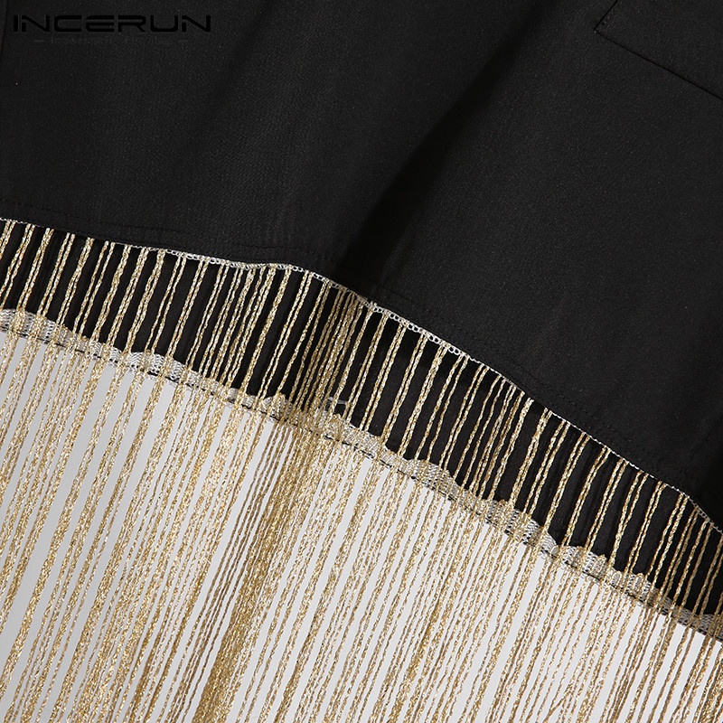 Áo croptop Incerun tay ngắn màu trơn phối tua rua thời trang cho nam