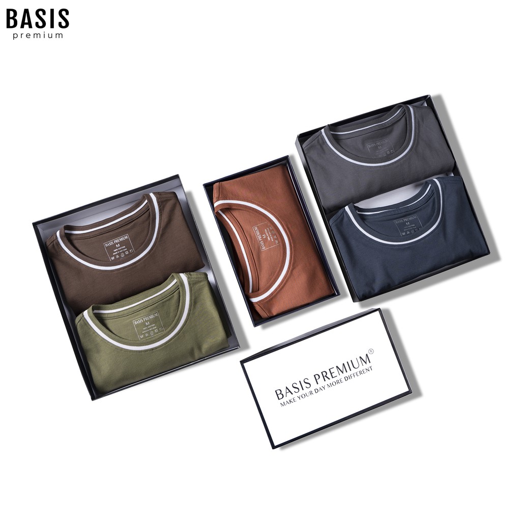 Áo thun cổ tròn tay ngắn PREMIUM phối viền cao cấp, chất liệu 100% cotton, Basis AT05 | BigBuy360 - bigbuy360.vn