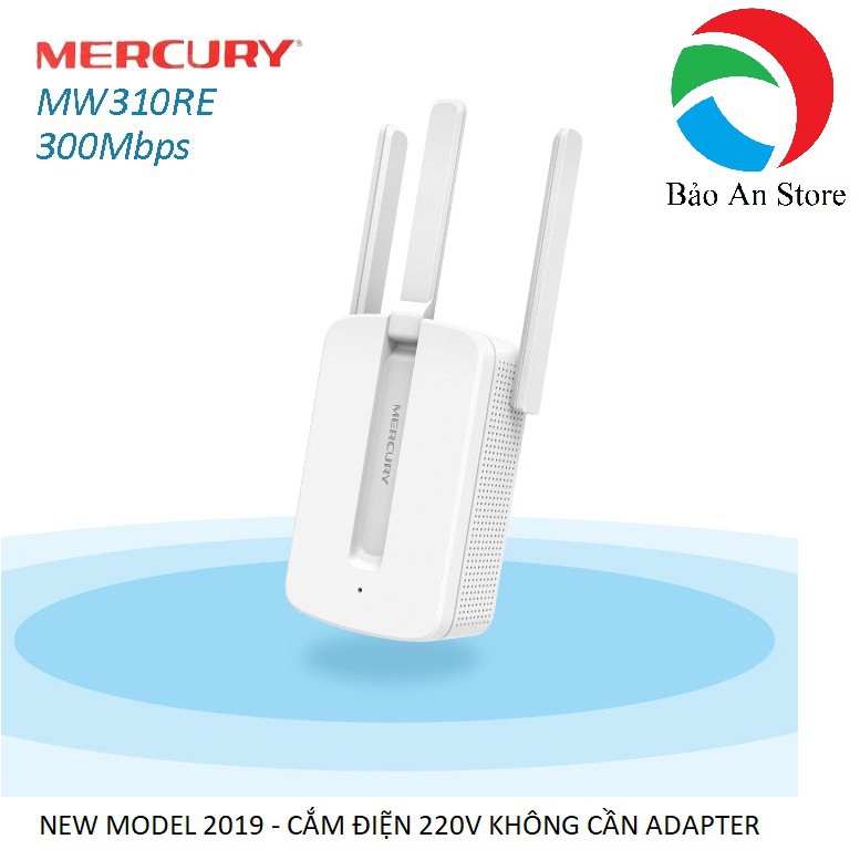 Kích sóng Wifi 300M 3 Râu MIMO mercury MW310RE model nâng cấp 2019 cắm điện 220V