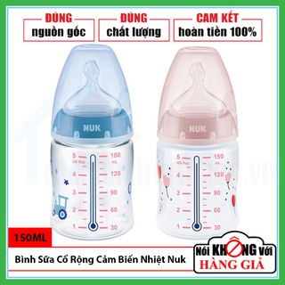 [CHÍNH HÃNG ĐỨC] Bình Sữa Cổ Rộng Cảnh Báo Nhiệt Nuk Nhựa PP 150ml Núm Ti Silicone Dẹt Chỉnh Nha Cho Trẻ 0-6 Tháng Tuổi