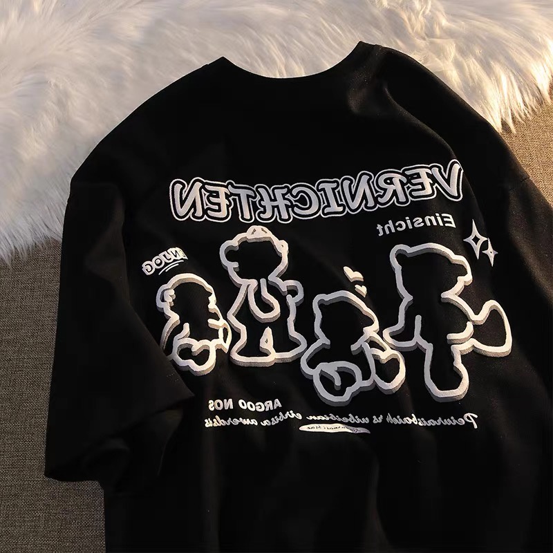 Áo thun SUXI cổ tròn dáng rộng in họa tiết hoạt hình thời trang mùa hè dành cho nữ