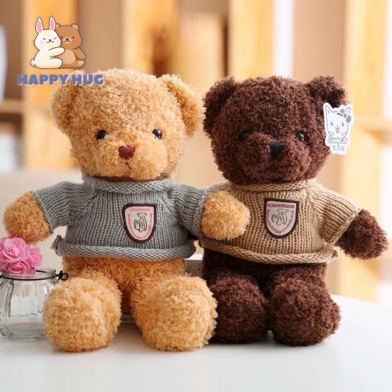 Gấu Bông Teddy mặc áo len dễ thương Size 38cm, thú bông nhồi gòn cao cấp - Happy Hug