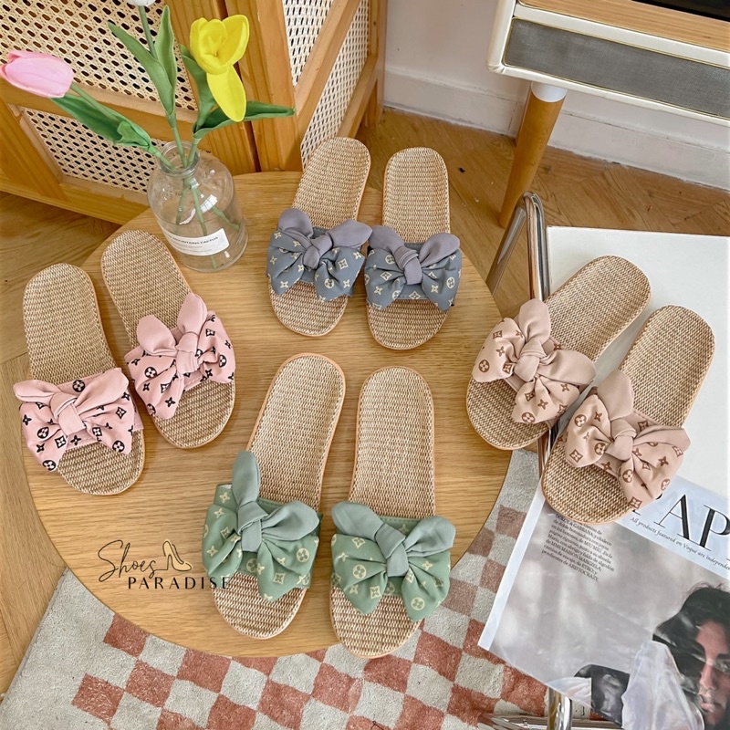 Dép cói nơ nữ đi biển trong nhà dép cối siêu nhẹ SHOES PARADISE