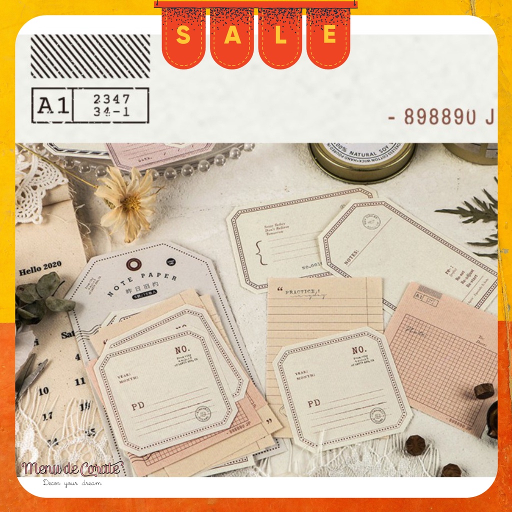 Bộ giấy note decor phong cách vintage TẶNG SET STICKER CHỮ SỐ ghi chú theo cách của bạn