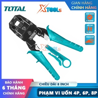 Kìm bấm cos mạng dây điện thoại 3 chức năng uốn mép, tước cắt 4p, 6p, 8p total tmpc4468p chiều dài 8in-chính hãng-xtools