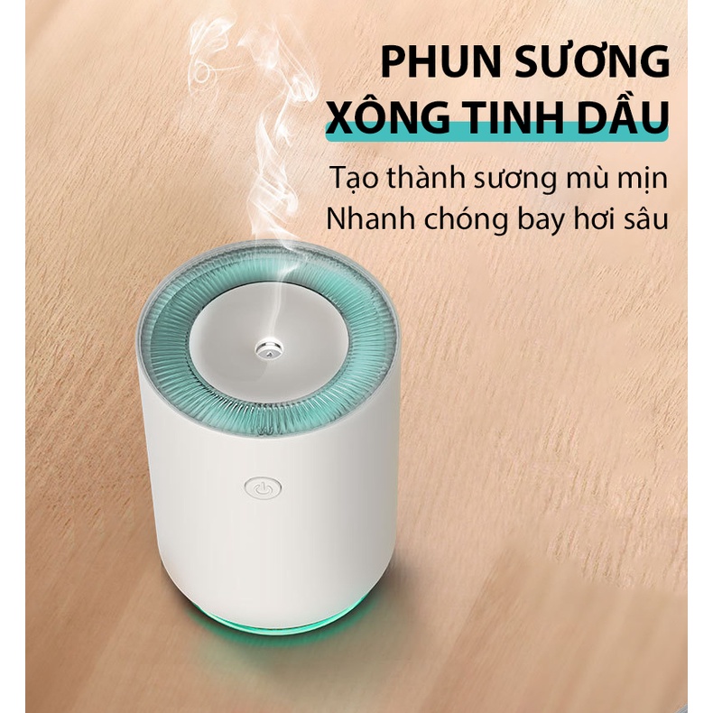 Máy phun sương min tạo độ ẩm xông tinh dầu có đèn LED 3 màu