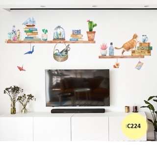 Decal mèo kệ sách cute
