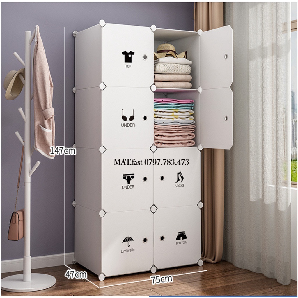 [ MỚI VỀ ] TỦ NHỰA LẮP GHÉP GIÁ RẺ 8 Ô QUẦN ÁO ĐA NĂNG TẶNG THANH TREO
