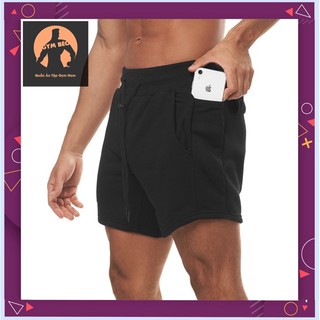 Quần đùi tập gym nam, tập chạy bộ dáng ngắn trên gối, chất vải cotton da cá, không logo, thoáng mát