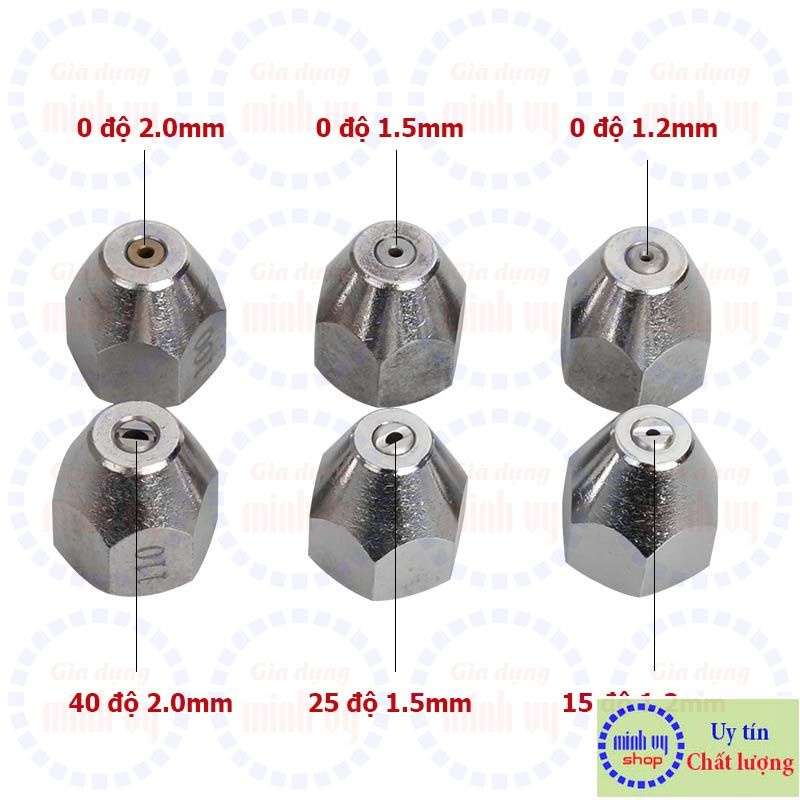 Béc xịt góc xòe cố định (từ 0 độ - 40 độ)  đầu phun inox thân đồng mạ Crom - ren trong M14