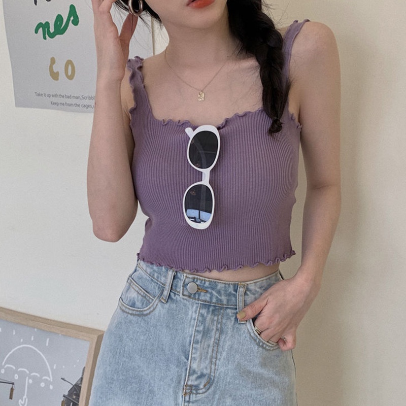 Áo Croptop Hai Dây Dệt Kim Màu Trơn Thời Trang Cho Nữ