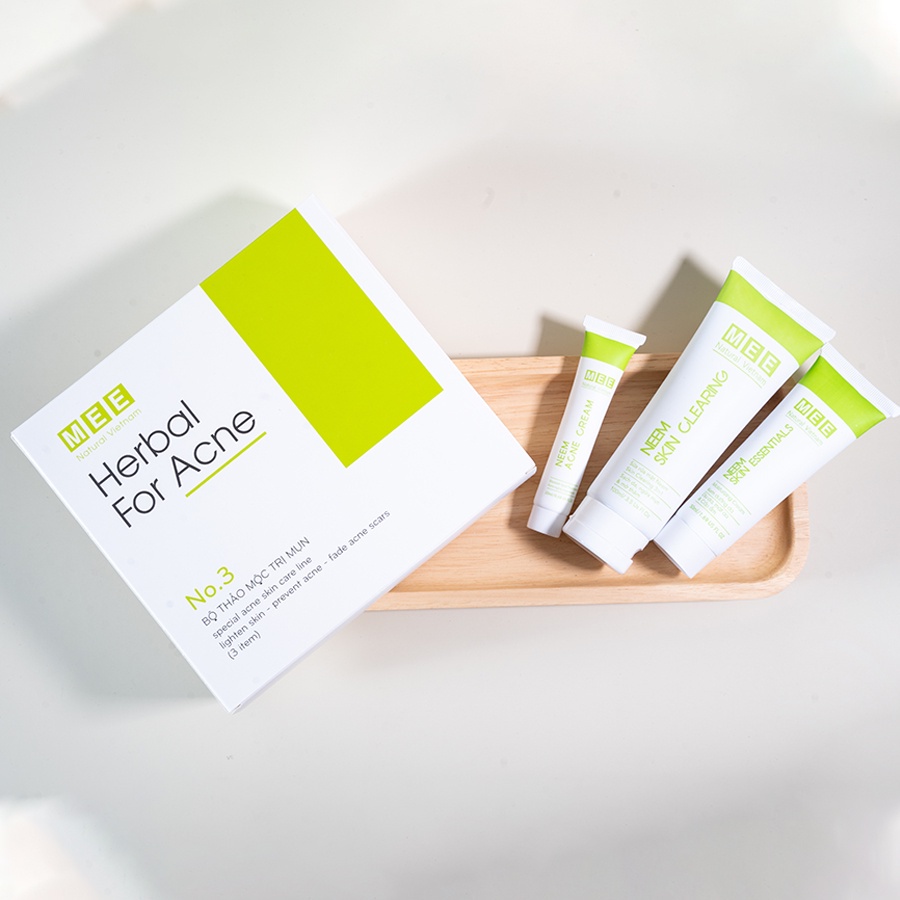 Bộ giảm mụn, ngừa thâm - Chấm mụn, sữa rửa mặt, và kem dưỡng face MEE NATURAL Herbal For Acne