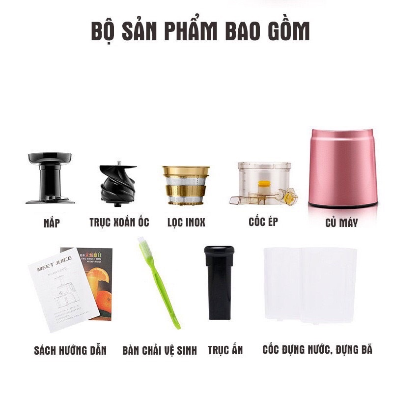 Máy ép chậm SLOW JUICER, Máy ép trái cây- Vắt kiệt bã công suất 150W - Tặng 2 cốc đựng nước  [ Bảo hành 12 tháng]
