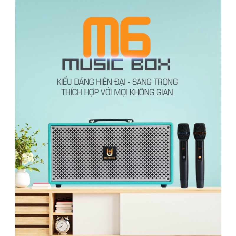 Loa Karaoke Di Động Xách Tay Vỏ Gỗ,Kèm 2 Micro Không Dây Cao Cấp