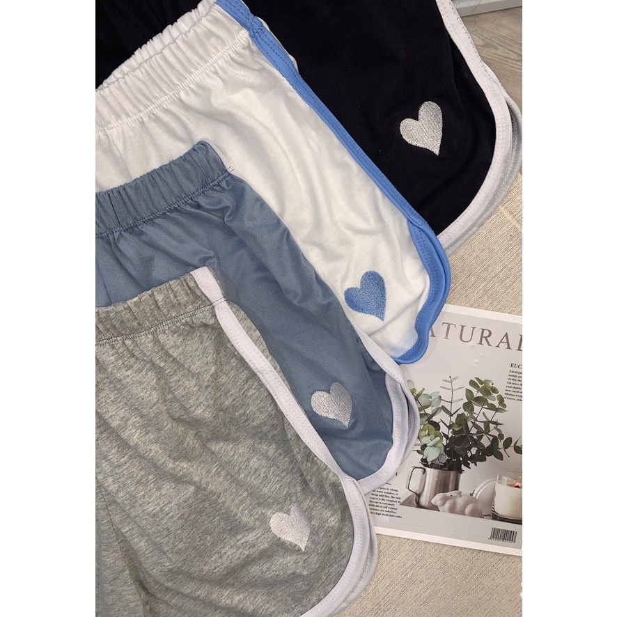 Quần đùi short nữ Viền Tim cạp chun freesize đen trắng ghi xanh phom ôm tôn vòng 3 tập gym yoga mặc nhà hè thun C820 | BigBuy360 - bigbuy360.vn