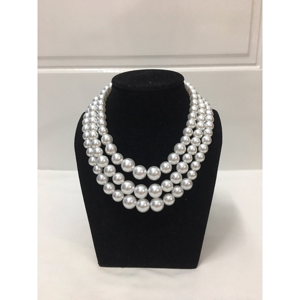 VÒNG CỔ 3 DÂY HẠT TRAI NHÂN TẠO KIỂU CHOKER (KT hạt: 10mm-12mm-14mm)
