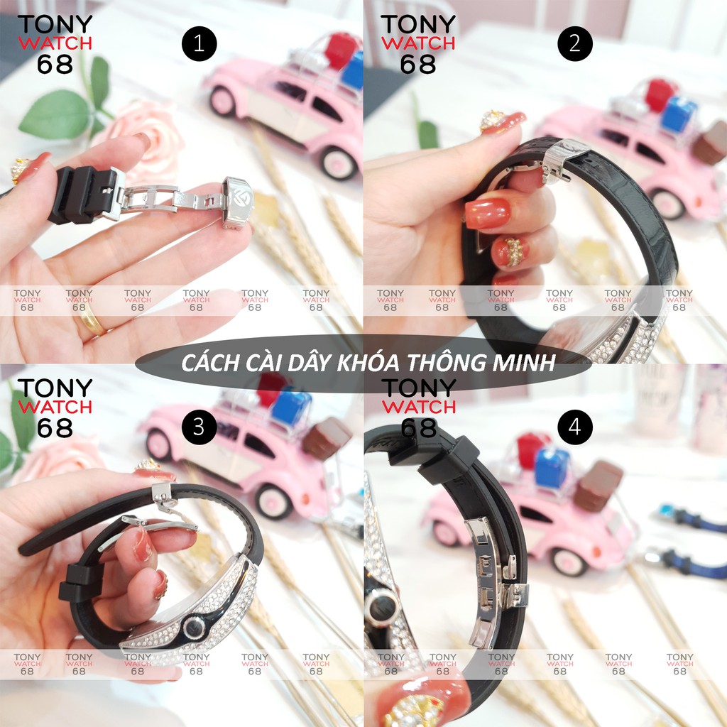 Đồng hồ nam FM bầu dục đính đá khóa thông minh dây cao su bọc da siêu bền chính hãng Tony Watch 68