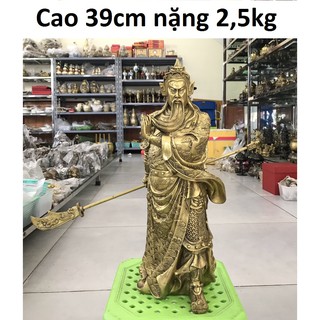 Tượng Quan công cầm thanh long đao bằng đồng MS115a