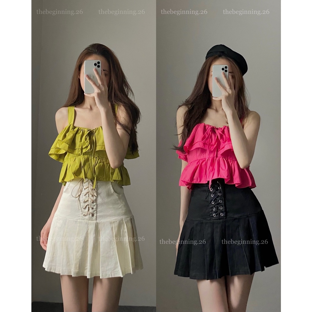 V1251 Chân váy xếp li ulzzang đan dây hàng QC