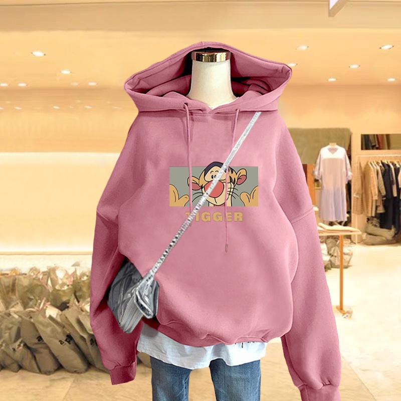 Áo hoodie dài tay in họa tiết độc đáo dáng rộng hợp thời trang phong cách Hàn Quốc