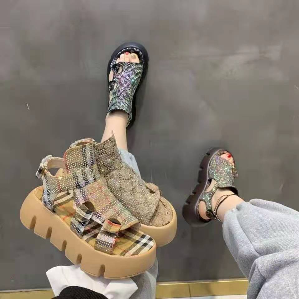 Giày Sandal Hở Ngón Đế Dày Tăng Chiều Cao Phối Khóa Dán Thời Trang Mùa Hè Cho Nữ