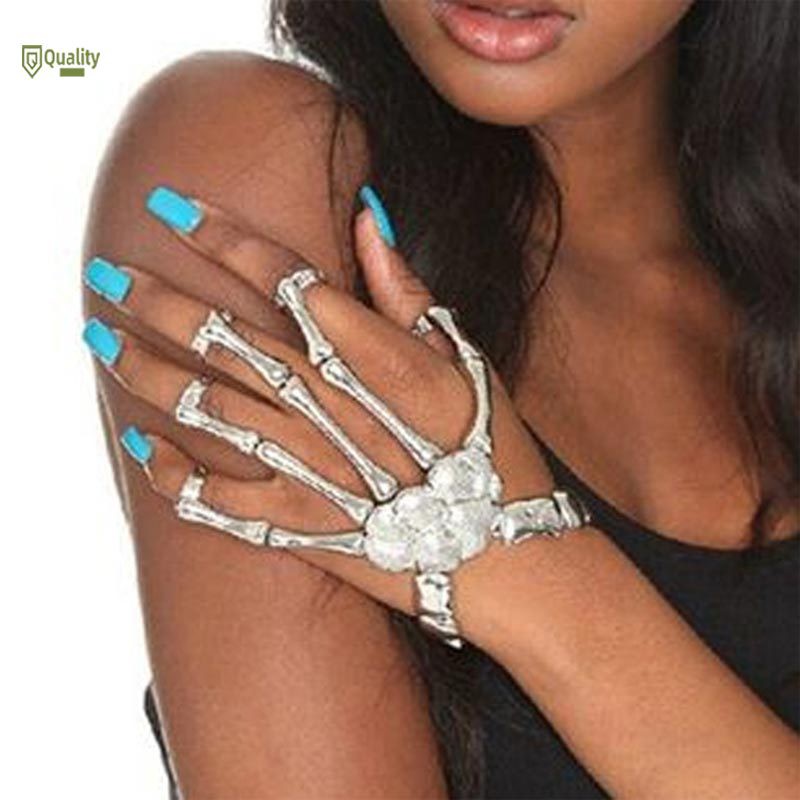 Vòng đeo tay nối nhẫn tạo hình bàn tay xương hóa trang Halloween cho nữ
