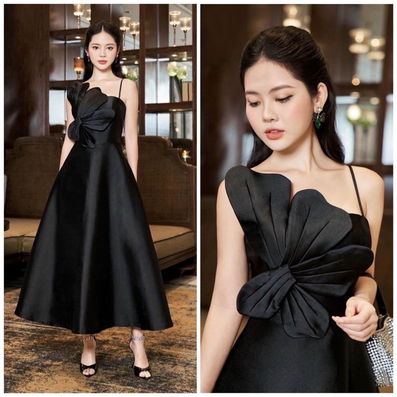Đầm dự tiệc lệch vai hoa nhún bèo sang trọng MYMY05 - size M/L - MS77Y