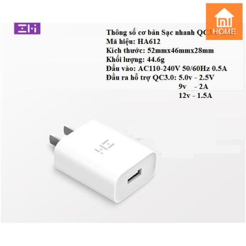 Củ sạc nhanh Xiaomi Zmi HA612 - Bảo hành 6 tháng