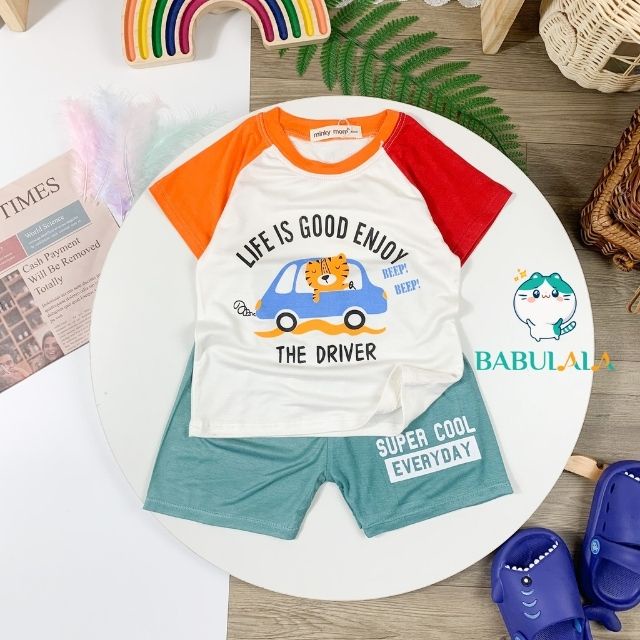 Bộ Quần Áo Minky Mom Bé Trai Bé Gái Tay Ngắn Thun Lạnh Cộc Tay Trẻ Em 1 2 3 4 5 6 Hình Máy Bay Ô Tô BABULALA CT22