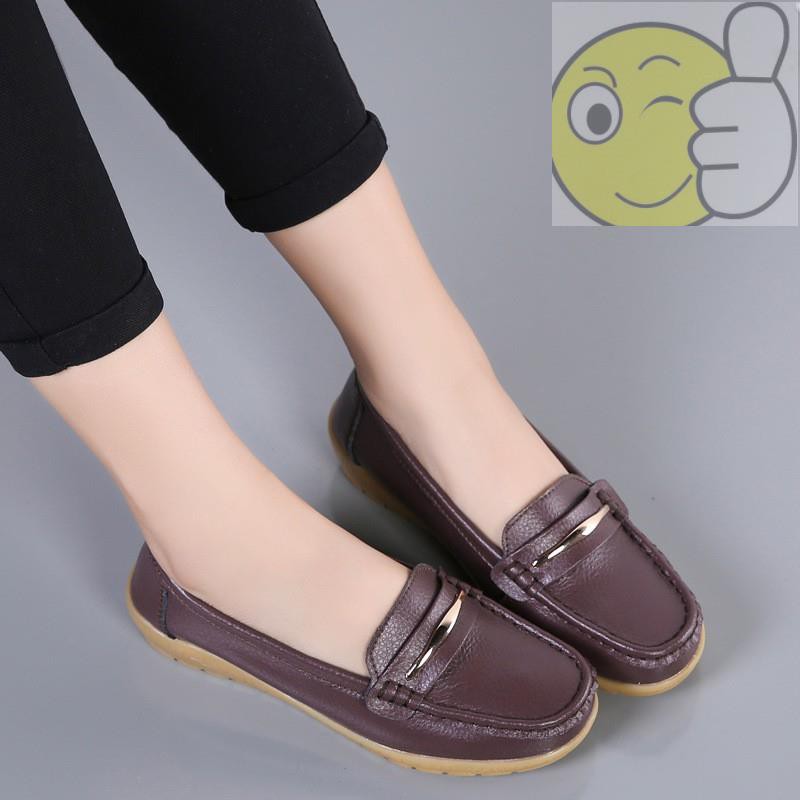 Giày Lười Da Thật Đế Bằng Size Lớn 44 Cho Nữ