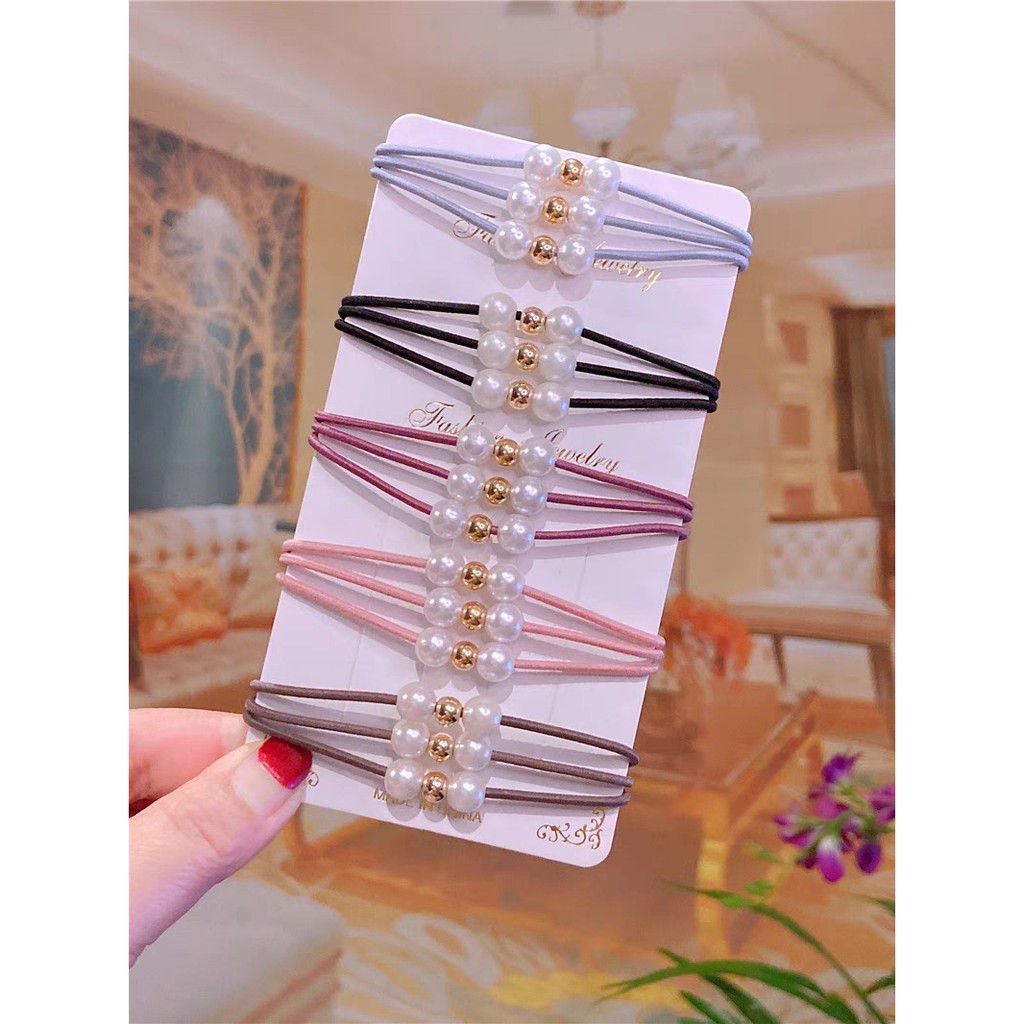 [Mã FAMARAL1 giảm 10K đơn 50K]Dây Buộc Tóc Đính Hạt Ngọc - Nơ Tóc Hàn Quốc 3 Sợi Xinh Xắn