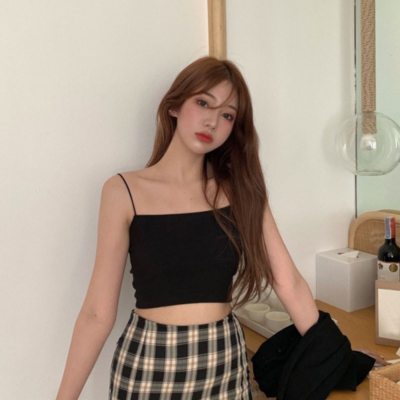 Áo Hai Dây Ngắn Màu Sắc Trơn Thời Trang Mùa Xuân Quyến Rũ Cho Nữ