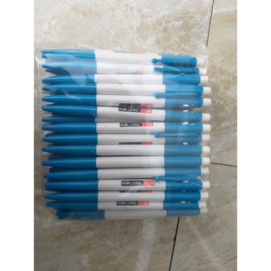 20 Cây bút bi chính hãng Kim Long đầu 0.8mm mực xanh nét êm đều
