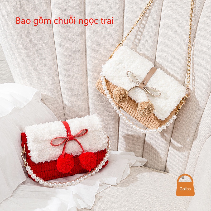 Túi Handmade Tự Đan cực hot tiktok Sét túi tự đan pom pom MQ015