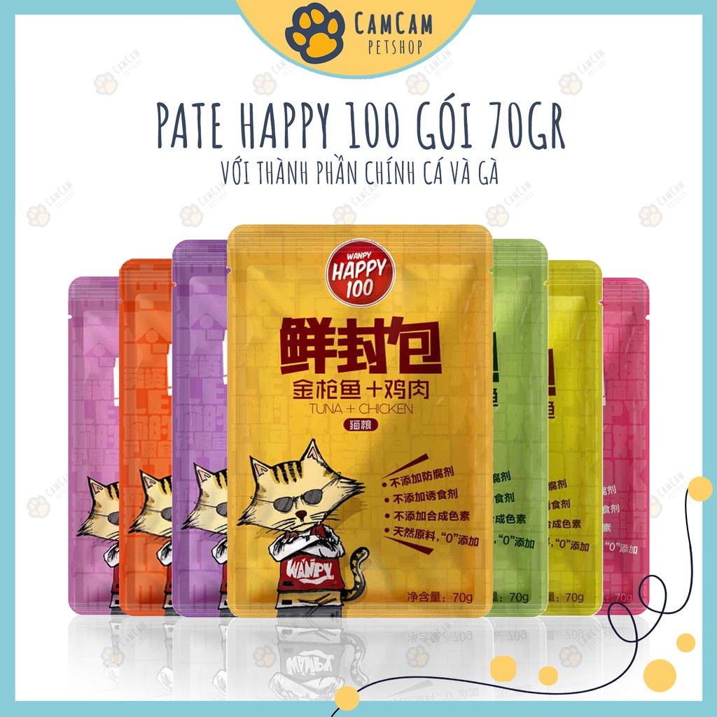 Pate cho mèo Wanpy Happy 100 gói 70gr - Thức ăn cho mèo dạng soup với thành phần chính Cá và Gà