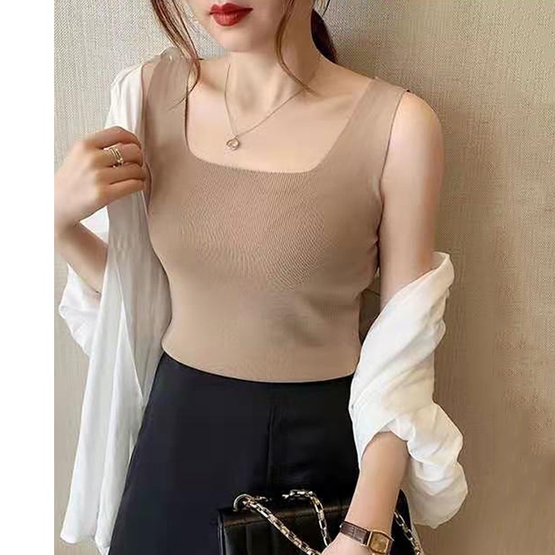 Áo Tank Top Sát Nách Cổ Vuông Mùa Hè Hàn Quốc Chất Lượng Cao Có 9 Màu Cho Nữ