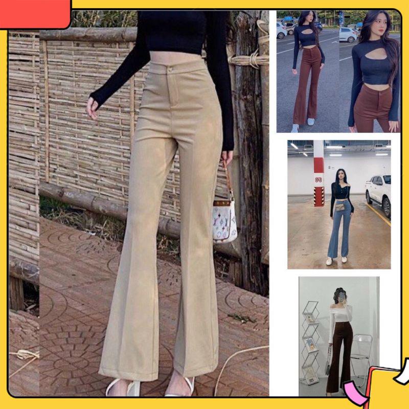 Quần ống loe cạp cao Kamichi , Quần legging dài ống loe chất tuyết mưa cao cấp mã 828