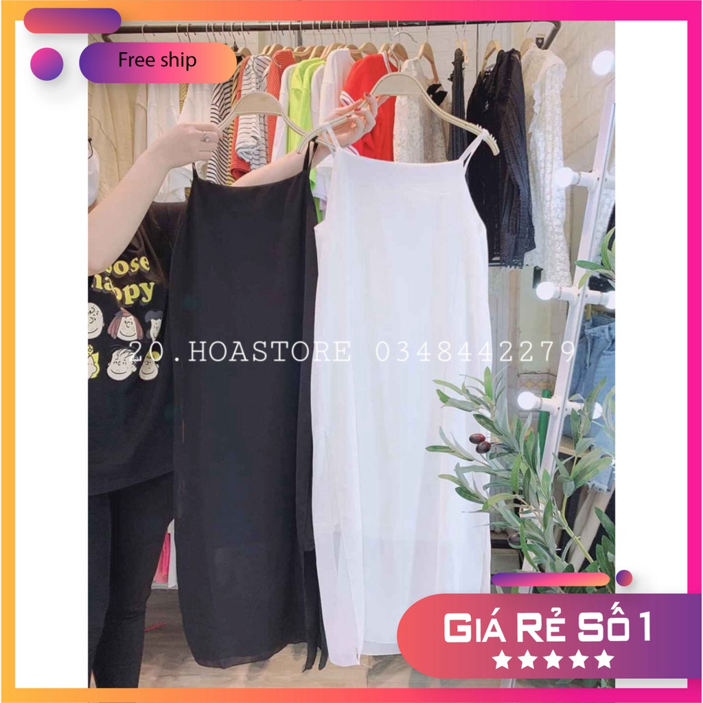 VÁY HAI DÂY MAXI VOAN DÀI HOT - ĐẦM SUÔNG 2 LỚP MÀU TRẮNG ĐEN [ new ]