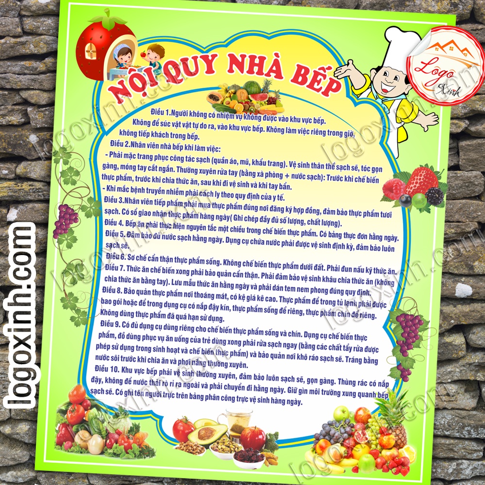 LOGO TEM STICKER BẢNG NỘI QUY NHÀ BẾP, NHÀ ĂN, CANTEEN RULES DÙNG CHO TRƯỜNG HỌC, QUÁN ĂN, CƠ QUAN, NHÀ XƯỞNG...