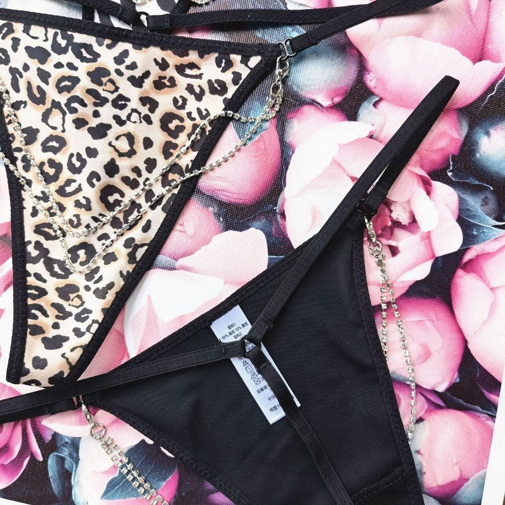 Quần Lót Co Giãn Thoáng Khí Họa Tiết Da Báo Quyến Rũ|Quần Lọt Khe Phối Dây Xích Quyến Rũ Cho Nữ