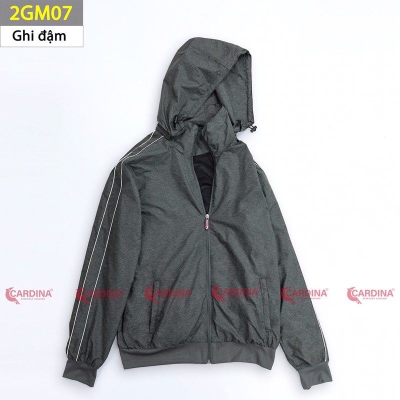 Áo gió nam CARDINA chất gió trơn 2 lớp lót lưới cao cấp viền tay bo gấu cản gió cản bụi chống nước.