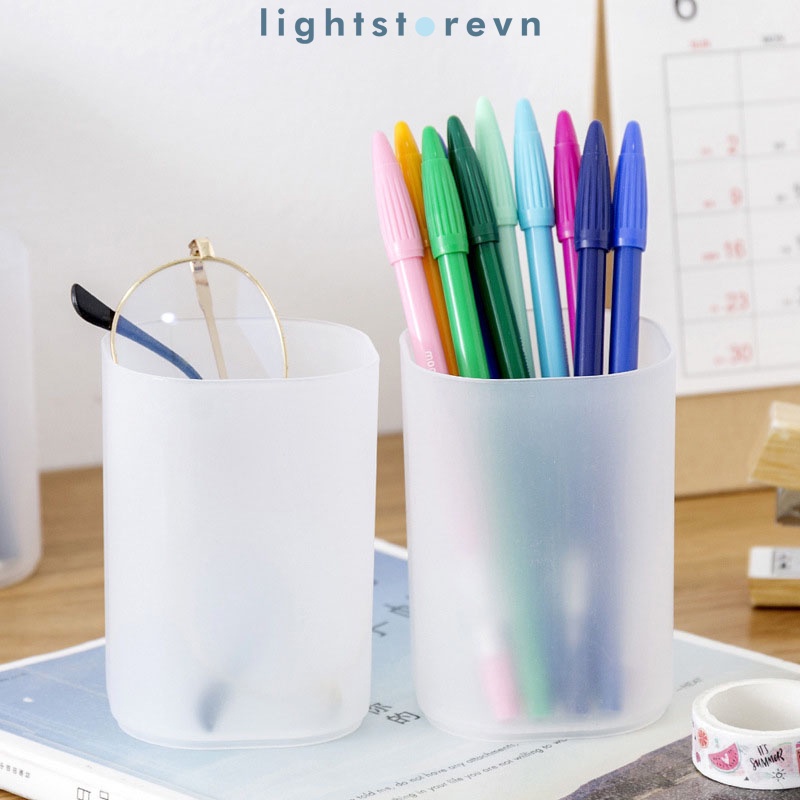 Ống đựng bút để bàn trong suốt cute chất liệu nhựa acrylic nhám tiện dụng, hộp đựng bút để bàn học sinh