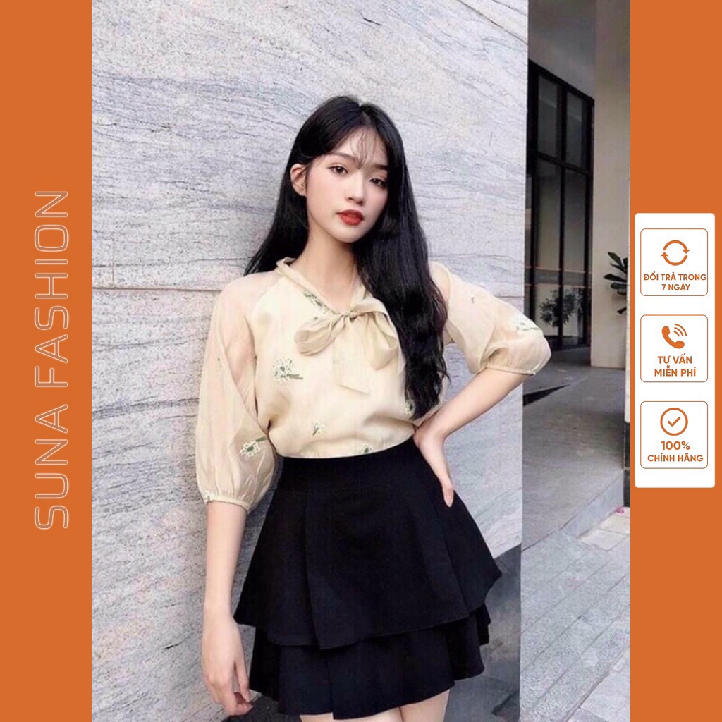 Chân váy ngắn chữ a lưng cao bản to hai tầng, Chân váy chữ a hai tầng chất tuyết mưa SUNA FASHION